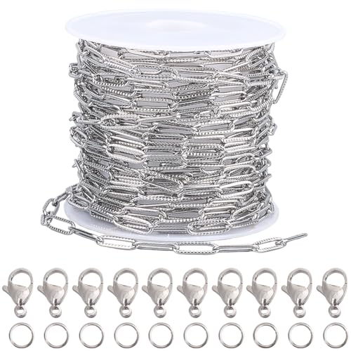 SUNNYCLUE 1 Rolle 164 Fuß/5 m 35mm Büroklammerkette Aus Edelstahl Silberne Büroklammerketten Metall 30 Stück Biegeringe Silberne Karabinerverschlüsse Glieder Zur Schmuckherstellung Charms Halsketten Z von SUNNYCLUE