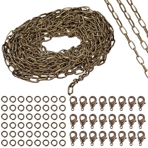 SUNNYCLUE 1 Rolle Rechteckig Schmuckkette 5 mm Antik-Bronze-Kabelkette Mit 20 Karabinerverschlüssen Und 50 Biegeringen Für Die Herstellung von Halsketten Ohrringen Und Armbändern von SUNNYCLUE