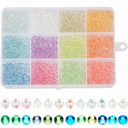 SUNNYCLUE 1 Schachtel 12 Farben 3mm Leuchtende Glas Abstandsperlen Großpackung Verschiedene Leuchtende Perlen Im Dunkeln Runde Samen Bunt Im Dunkeln Leuchtend Winzige Mini Rocailles Perlen Zur Schmuc von SUNNYCLUE