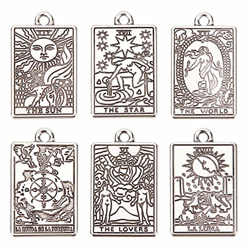 SUNNYCLUE 1 Schachtel 36 Stück Tarot Charms Tarotkarten Charm Rechteck Charm Legierung Metall Ouijas Schutzamulett Sonne Tarot Karten Charms Für Die Schmuckherstellung Charms Halsketten Ohrringe Schlü von SUNNYCLUE