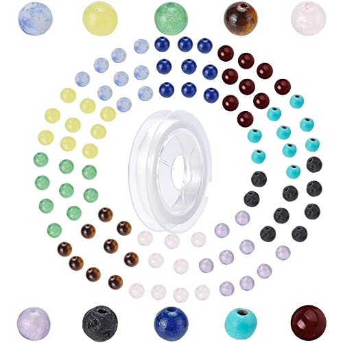 SUNNYCLUE 1 Schachtel 400 Stück 4 mm 7 Chakra Natursteinperlen Rundes Echtstein Perlenset Halbedelstein Lose Zwischenperlen Mit Elastischem Faden Für Erwachsene Zum Basteln von Schmuck Für Armbänder von SUNNYCLUE