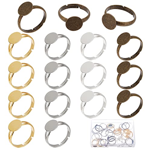 SUNNYCLUE 1 Schachtel 52 Stück 4 Farbig Verstellbare Ringbasis Blanko Ringe Flach 10 mm Fingerring Rohlinge Fassung Gold Silber Cabochon Lünette Tablett Ringe Für Schmuckzubehör Ringherstellung Kit Ha von SUNNYCLUE