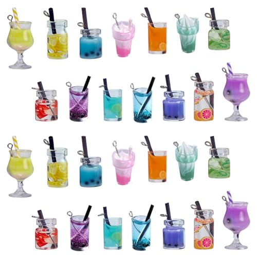 SUNNYCLUE 1 Schachtel 7 Stile Milchtee-Frucht-Anhänger Mini-Flasche Boba-Eiscreme-Anhänger Getränkeimitat-Harzglas-Schmuckzubehör Zubehör Für Frauen Zum Basteln von Ohrringen Und Halsketten von SUNNYCLUE