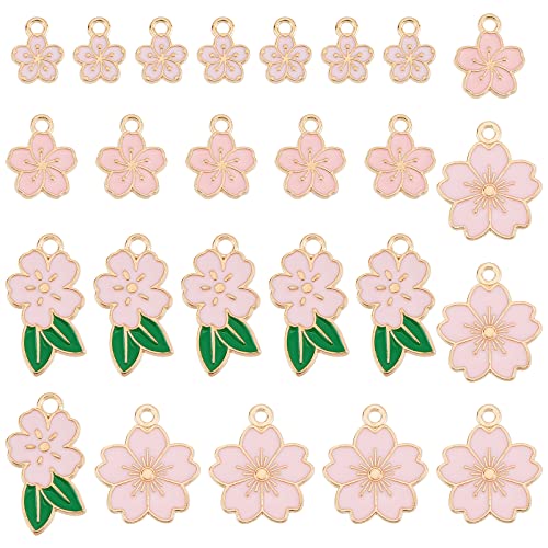 SUNNYCLUE 1 Schachtel 80 Stück Emaille-Kirschblüten-Charms Legierung Kirschblüten-Blumen-Charms Im Japanischen Stil Blumenform-Anhänger Für Die Schmuckherstellung, Charms, Ohrringzubehör, Armband, Hal von SUNNYCLUE