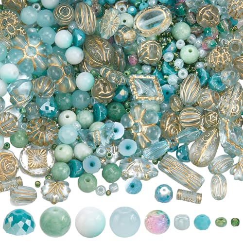 SUNNYCLUE 1 Schachtel Ca 185g Blaue Sortierte Acrylperlen Glasperlen Gemischte Formen Lose Kunststoffperlen Grüner Samen Türkisfarbener Stein Lose Abstandshalter Für Die Schmuckherstellung Charms Armb von SUNNYCLUE