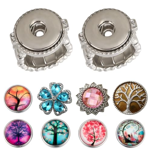 SUNNYCLUE 1 Schachtel Fingerring Herstellungszubehör Ringe Blanko Verstellbare Fingerring Rohlinge Strass Druckknopf Austauschbar Eule Baum Des Lebens Glas Cabochons Für Schmuckherstellung Kit Erwachs von SUNNYCLUE