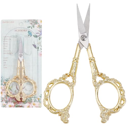 SUNNYCLUE 1 Stück Vintage Nähschere Gold Floridn Stickschere Edelstahl Floridndetails Nähen Floridnmuster ke Europäische Halskettenklinge Schere Zum Schneiden von Stoff Handarbeitswerkzeuge von SUNNYCLUE