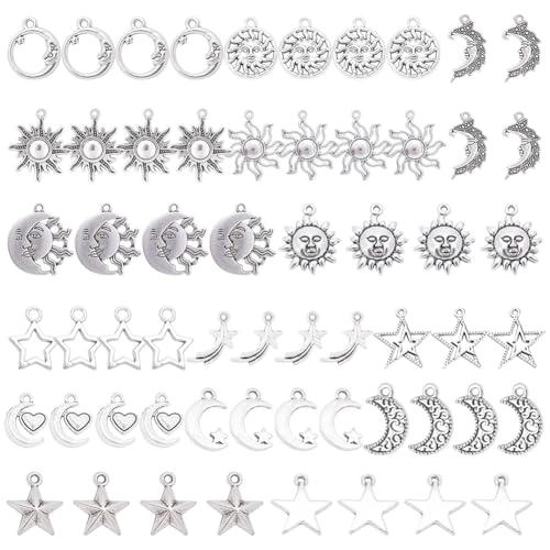 SUNNYCLUE 1 boîte 15 Styles 60Pcs Stern Anhänger Kette Mond Anhänger Silber Antique Argent Soleil Lune Étoiles Charmes Pendentifs Pour Boucle d'oreille Collier Fabrication de Bijoux Fournitures SUNNYCLUE 1 boîte 15 Styles 60Pcs Stern Anhänger Kette Mond Anhänger Silber Antique Argent Soleil Lune Étoiles Charmes Pendentifs Pour Boucle d'oreille Collier Fabrication de Bijoux Fournitures von SUNNYCLUE