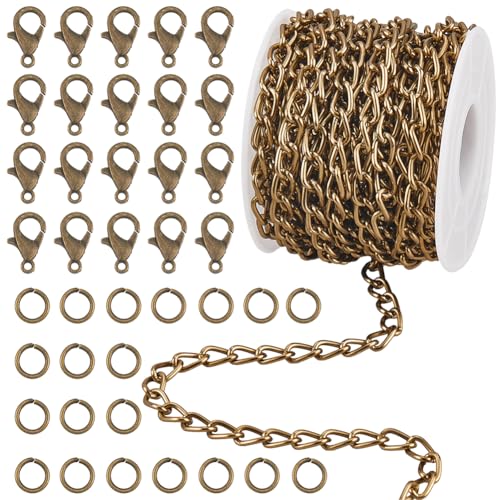 SUNNYCLUE 10 m lange Aluminiumgliederkette, Halsketten-Set, Antik-Bronze, Metall, Eisen, gedrehtes Kabel, Panzerkette mit Messing-Binderingen, Legierung, Karabinerverschlüsse für Schmuck, Armband, DIY SUNNYCLUE 10 m lange Aluminiumgliederkette, Halsketten-Set, Antik-Bronze, Metall, Eisen, gedrehtes Kabel, Panzerkette mit Messing-Binderingen, Legierung, Karabinerverschlüsse für Schmuck, Armband, DIY von SUNNYCLUE