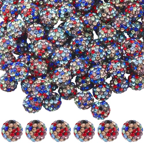 SUNNYCLUE 100 Stück 10mm Strass Perlen Discokugel Perlen Großpackung Bunte Polymer Ton Glas Mini Pflasteranhänger Kristall Diamant Edelsteine Abstandsstift Perlen Für Die Schmuckherstellung DIY Halske von SUNNYCLUE