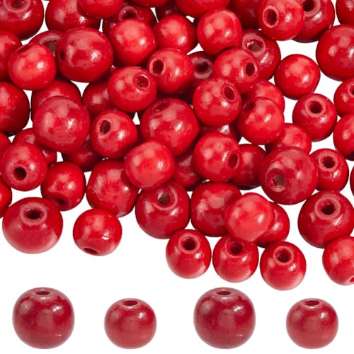 SUNNYCLUE 100 Stück 16mm 20mm Dunkelrote Holzperlen Runde Holzperlen Lose Natürlich Sprühlackiert Vintage Großes Loch Lose Abstandshalter Für Schmuckherstellung DIY Zubehör Halsketten Armbänder Damen von SUNNYCLUE