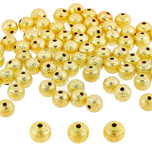 SUNNYCLUE 100 Stück Goldene Perlen 8 mm Tibetischer Stil Strukturierte Goldperlen Große Mattierte Messing Metallperlen Runde Glänzende Bandmuster Perlen Lose Abstandshalterperlen Für Die Schmuckherst von SUNNYCLUE