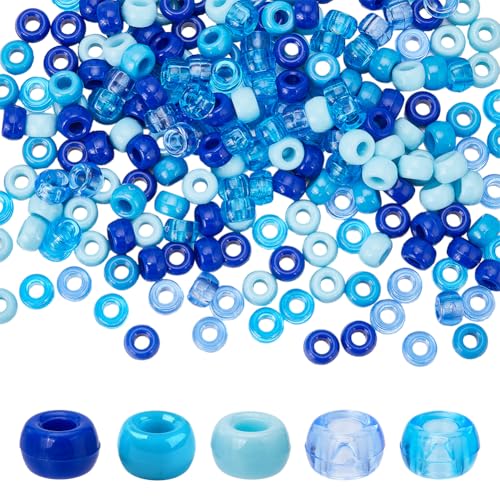 SUNNYCLUE 1000 Stück 6x9 mm Pony Perlen 5 Stile Blaue Pony Perlen Kandi Perlen Haarflechtperlen Undurchsichtig Transparent Blaue Kunststoff Pony Bastelperlen Für Schmuckherstellungssets DIY Perlen Arm von SUNNYCLUE