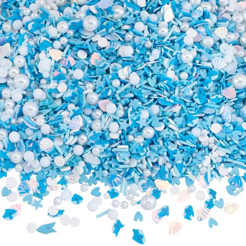 SUNNYCLUE 115g 8 Sets Meeresstreusel Aus Polymer Tonscheiben Großpackung Blau Sommer Ozean Strand Muschel Perle Wal Kunstbonbon Zuckerdekoration Bastelstreusel Für Nagelkunst Kuchen Handyhülle DIY Ba von SUNNYCLUE