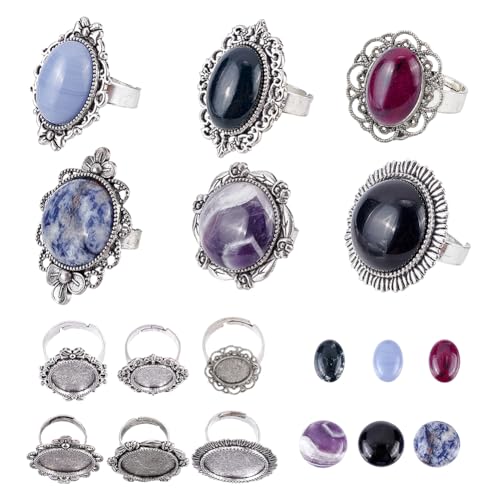 SUNNYCLUE 12 Stück 6 Stile Antik Silber Ring Fassungen Verstellbar Leer Hohl Blume Oval Rund Mit Bunten Edelstein Cabochons Ringherstellungsset Für DIY Schmuckherstellung Bastelbedarf SUNNYCLUE 12 Stück 6 Stile Antik Silber Ring Fassungen Verstellbar Leer Hohl Blume Oval Rund Mit Bunten Edelstein Cabochons Ringherstellungsset Für DIY Schmuckherstellung Bastelbedarf von SUNNYCLUE