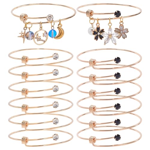 SUNNYCLUE 12 Stück Goldene Erweiterbare Armreifen Verstellbarer Drahtarmreif 304 Edelstahl Mit Strasssteinen Dünne Blanke Manschettenarmreifen Charm Armbänder Für Die Schmuckherstellung Zubehör Armbän von SUNNYCLUE