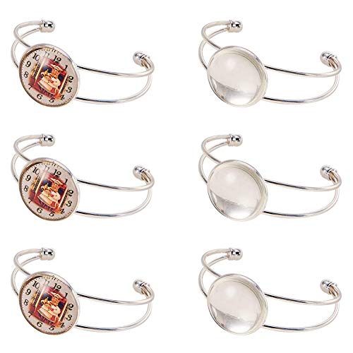 SUNNYCLUE 12Teiliges Cabochon Armband Fassungs Set Zur Herstellung von Rohlingen Inklusive 6ps Manschetten Armbänder 6ps Rundes Durchsichtiges Glaskuppel Fotoschmuck Zubehör Für Männer Frauen Silbern von SUNNYCLUE