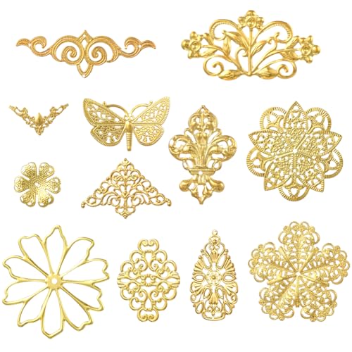 SUNNYCLUE 120 Stück 12 Stile Gold Filigran Anhänger Metall Filigran Verzierungen Bulk Floridn Hohle Schmetterlings Eckenschützer Scrapbook Album Dekor Cover Links Befunde Für Schmuckherstellung DIY Ha von SUNNYCLUE