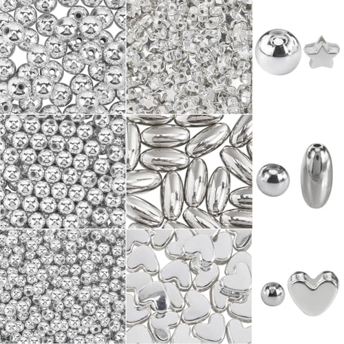 SUNNYCLUE 1200 Stück 6 Stile Silberfarbene Kunststoffperlen Herzförmige Abstandsperlen ABS CCB Runde Stern Reisloch Abstandshalter Glatte Lose Perlen Für Die Schmuckherstellung Armbänder Halsketten We SUNNYCLUE 1200 Stück 6 Stile Silberfarbene Kunststoffperlen Herzförmige Abstandsperlen ABS CCB Runde Stern Reisloch Abstandshalter Glatte Lose Perlen Für Die Schmuckherstellung Armbänder Halsketten We von SUNNYCLUE