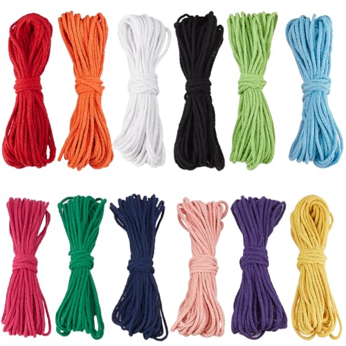 SUNNYCLUE 131 Yards/120 m 12 Farben Natürliche Baumwollkordel Farbige Makramee Kordel 3mm Weiches Gedrehtes Garn Gewachste Nähschnur Schnur Seil Für Heimwerkerarbeiten Kunstwerke Zum Aufhängen von St von SUNNYCLUE