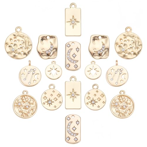 SUNNYCLUE 16 Stück 8 Stile 18 Karat Vergoldete Legierung Strass Charms Tropfen Rund Rechteck Mit Mond Stern Kristall Strass Anhänger Für DIY Schmuckherstellung Bastelzubehör SUNNYCLUE 16 Stück 8 Stile 18 Karat Vergoldete Legierung Strass Charms Tropfen Rund Rechteck Mit Mond Stern Kristall Strass Anhänger Für DIY Schmuckherstellung Bastelzubehör von SUNNYCLUE