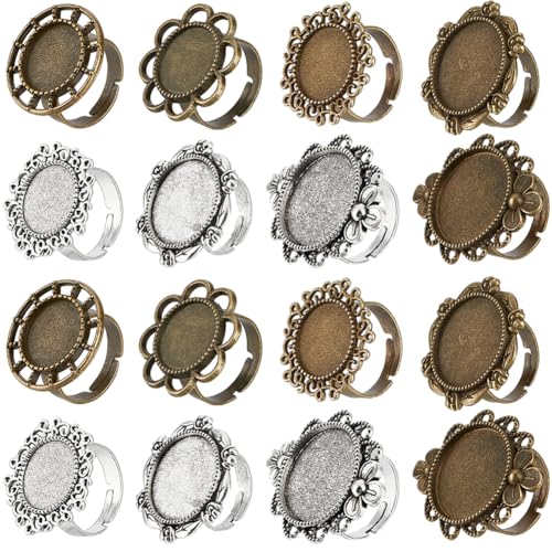 SUNNYCLUE 16 Stück 8 Stile Verstellbare Rohlinge Für Ringe Großpackung Mit Lünettenring Rohlingen Antik Silber Bronze Cabochon Fassungen Blume Flach Rund Vintage Fingerringe Komponenten Für Frauen DIY SUNNYCLUE 16 Stück 8 Stile Verstellbare Rohlinge Für Ringe Großpackung Mit Lünettenring Rohlingen Antik Silber Bronze Cabochon Fassungen Blume Flach Rund Vintage Fingerringe Komponenten Für Frauen DIY von SUNNYCLUE