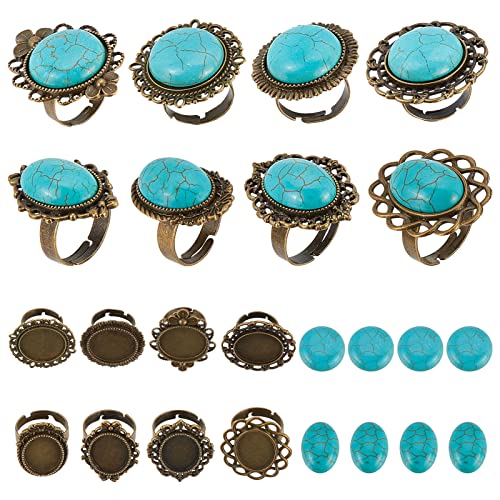 SUNNYCLUE 16 Stück DIY 8 Sätze Antik Bronze Ringrohlinge Einstellbare Ringrohlinge Cabochon Fassungen Für Die Schmuckherstellung Synthetische Türkis Cabochons Ringkomponenten Vintage Stil Handwerk Erw SUNNYCLUE 16 Stück DIY 8 Sätze Antik Bronze Ringrohlinge Einstellbare Ringrohlinge Cabochon Fassungen Für Die Schmuckherstellung Synthetische Türkis Cabochons Ringkomponenten Vintage Stil Handwerk Erw von SUNNYCLUE