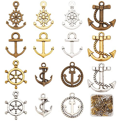 SUNNYCLUE 1Box 90Stück 15Stile Anker Charms Bulk Nautical Ruder Helm Ocean Sailing Charms Tibetan Style Alloy Charms Für Die Schmuckherstellung Charms Halsketten DIY Halskette Armband Ohrring Basteln von SUNNYCLUE