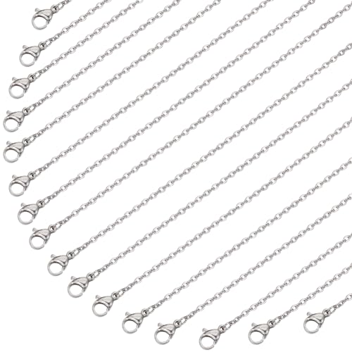 SUNNYCLUE 20 PACK 20 Zoll/ 0.5 m 2 mm Edelstahl Halskettenketten Bulk Silber Halskette Herstellung Metall Karabinerverschlüsse Kabelketten Halsketten Bulk Für Schmuckherstellung Zubehör Frauen Erwachs von SUNNYCLUE