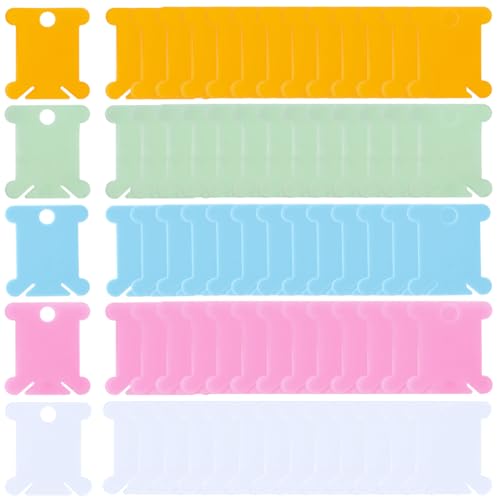 SUNNYCLUE 200 Stück Farbige Zahnseide Spulen Kleine Spulenkarte Gemischte Farben Kunststoff Flach Kleine Mini Kartenbretter Bandlinien Garnschnüre Spulen Zum Nähen Nähen Handarbeiten DIY Halter Zubehö von SUNNYCLUE