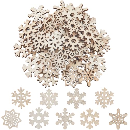 SUNNYCLUE 200 Stück Schneeflocken Holzformen Ausgeschnittene Weihnachtsdekoration Natürlich Unlackiert Blanko Weihnachts Schneeflocke Kleine Weihnachtsscheiben Hängedekor Zum Bemalen Basteln Dekoratio von SUNNYCLUE