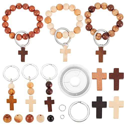 SUNNYCLUE 250 Stück Holz Kreuz Charms Holz Runde Perlen Unlackierte Holzperlen 10 mm Perlen Schlüsselanhänger Bastelset Mini Kreuz Charm Split Schlüsselanhänger Biegeringe Für Schlüsselanhänger Armbän von SUNNYCLUE