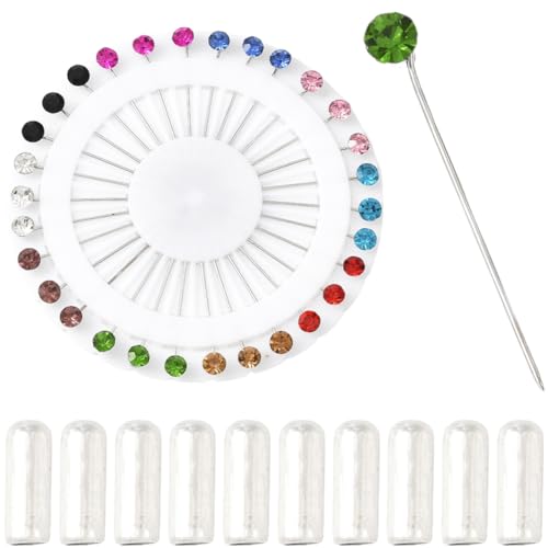 SUNNYCLUE 30 Bunte Stecknadeln Mit Strasskopf Zufällig Gemischte Farben Metall Eisen Kristall Muslimischer Hijab Schal Kleidung Brosche Mit 10 Sicherheitskappen Für Schmuck Schals Hochzeitsdekoration von SUNNYCLUE