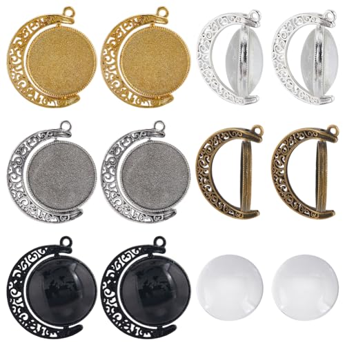 SUNNYCLUE 30 Stück Runde Cabochon Tablett Cabochon Lünettenfassungen Doppelseitiges Mondförmiges Cabochon Set Große Klarglas Cabochons Drehbare Tabletts Vintage Stil Lünetten Basisrohlinge Für Schmuck von SUNNYCLUE