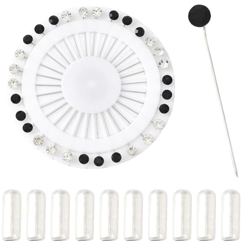 SUNNYCLUE 30 Stück Strass Stecknadeln Mit Rundem Kopf Schwarz Weiß Metall Eisen Kristall Muslimischer Hijab Schal Kleidung Gerade Brosche Mit 10 Stück Sicherheitskappen Für Schmuck Schals Hochzeitsdek von SUNNYCLUE
