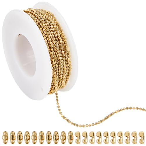 SUNNYCLUE {30} cm Lange Kugelkette Aus Edelstahl Halskette Mit Goldenen Perlen Zum Aufhängen Schlüsselanhängerkette Mit 32.8 Verbindungsstücken Und Perlenzugkette Zur Schmuckherstellung Halsketten Arm von SUNNYCLUE