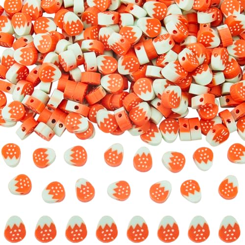 SUNNYCLUE 300 Stück Tonperle Obst Polymer Tonperlen Charms Kleine Süße Sommer Erdbeeren Lebensmittel Rote Beeren Abstandshalter Lose Charm Perlen Für Die Schmuckherstellung Charms Halsketten Armbänder von SUNNYCLUE