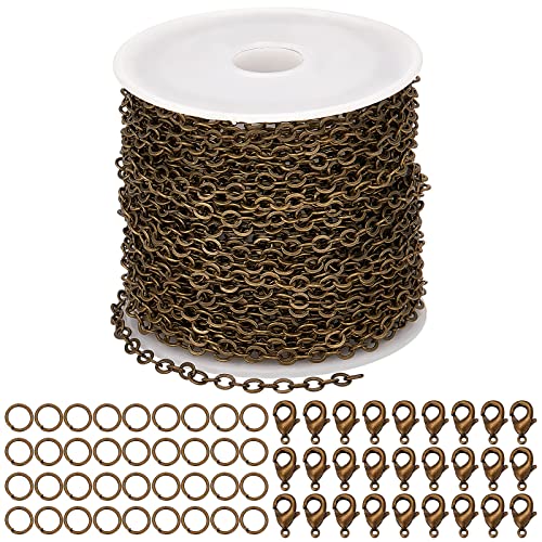 SUNNYCLUE 32.8 Fuß/ 10 m Antik Bronze Kette Massenkabel Panzerketten Messingketten Für Die Schmuckherstellung Kettenglieder 100 Eisen Biegeringe 30 Messing Karabinerverschlüsse Halsketten Armband Chok von SUNNYCLUE