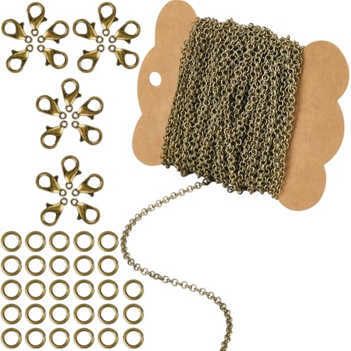 SUNNYCLUE 32.8 Fuß/10 m 3mm Metall Panzerkette Halsketten Ketten Set Antikes Bronx Eisen Runde Gedrehte Kabelglieder Finder Set Mit Messing Biegeringen Karabinerverschlüsse Aus Legierung Für Schmuckar von SUNNYCLUE