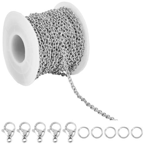SUNNYCLUE 32.8 Fuß/10 m 4x3mm Halsketten Kettenrolle Silberne Kabelkette Mit Karabinerverschlüssen Und Biegeringen Edelstahl Kabel Satellitenketten Zur Schmuckherstellung Halsketten Anhänger von SUNNYCLUE
