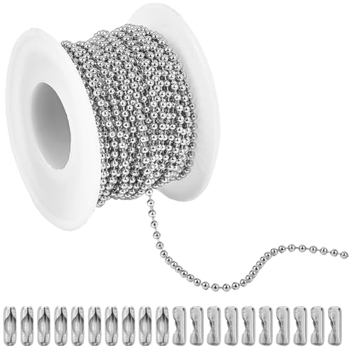 SUNNYCLUE 32.8 Fuß/10 m Silberne Kugelkette Mit Perlen Schlüsselanhänger Aus Edelstahl Mit Perlen Und 20 Verbindungsverschlüssen Hängende Ornamente Perlen Erkennungsmarkenketten Für Männer Schmuckhers von SUNNYCLUE
