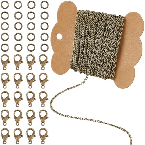 SUNNYCLUE 328 Fuß/10 m 2mm Panzerkette Rollen Halsketten Set Antik Metall Bronze Eisen Twist Kabelglied Set Mit Messing Biegeringen Karabinerverschlüsse Aus Legierung Für Schmuck Armbänder DIY Bastelb von SUNNYCLUE