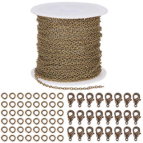 SUNNYCLUE 33 Feet Jewellery Making Chain Bulk 2mm Antique Bronze Kabelkette Mit 30 Karabinerverschlüssen Und 100 Biegeringen Für Halsketten-Ohrring-Armbänder, Nickel Frei von SUNNYCLUE