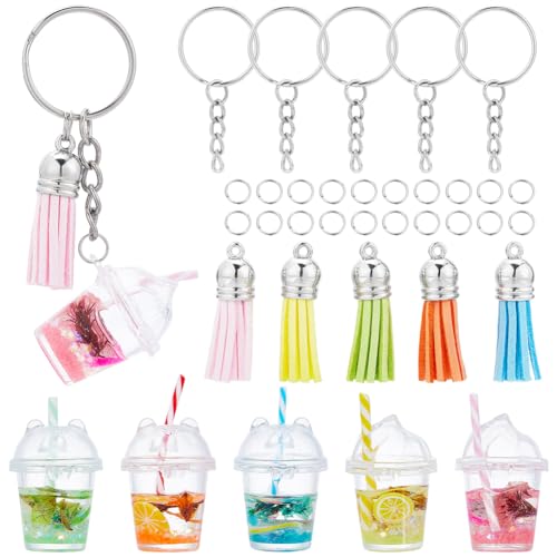 SUNNYCLUE 35 Stück DIY 5 Sets Bubble Tea Schlüsselanhänger Kit Bubble Tea Charms Bubble Tea Schlüsselanhänger Mini Milchbecher Schlüsselanhänger Obsttee Schlüsselanhänger Set Mini Cup Charms Für Schmu von SUNNYCLUE