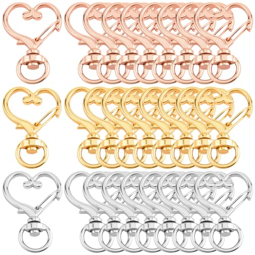 SUNNYCLUE 36 Stück 3 Farben Herzförmiger Drehverschluss Feder Schlüsselanhänger Ring Metall Gold Bunt Karabinerhaken Legierung Schnalle Schlüsselanhänger Zubehör Für Schmuck Schlüsselanhänger Lanyards von SUNNYCLUE