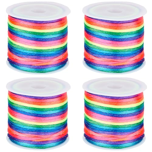 SUNNYCLUE 4 Rolle 2mm Knüpfschnur Regenbogen Nylonschnur Massenware Bunte Segmente Gefärbter Satin Stabiler Chinesischer Makramee Perlenfaden Für Perlenarmbänder Halsketten Schmuckherstellung DIY Bast von SUNNYCLUE