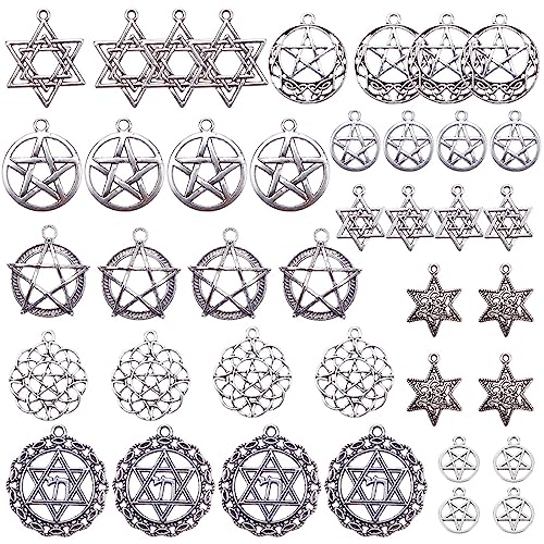 SUNNYCLUE 40 Stück 10 Stile Antik Silber Pentagramm Hexagramm Stern Schutz Glücksbringer Anhänger Für Ohrring Armband Schmuckherstellung Cadmiumfrei Und Bleifrei von SUNNYCLUE