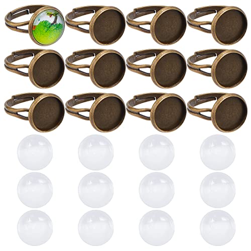 SUNNYCLUE 40 Stück DIY 20 Set Vintage Stil Messing Fingerring Basis Verstellbare Ringe Herstellung Kit Ringkomponenten Rohlinge Klarglas Cabochons Für Die Schmuckherstellung Ringfassung Tablett Lünett von SUNNYCLUE