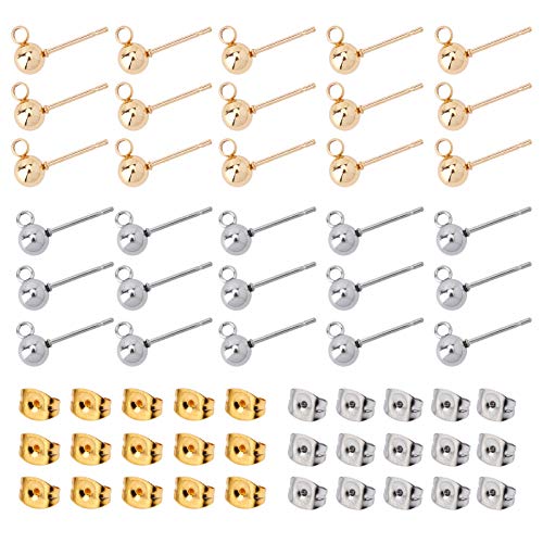 SUNNYCLUE 40 Stück Ohrstift-Kugelpfosten-Ohrstecker-Komponenten Aus Edelstahl Mit Schmetterlings-Ohrring-Verschlüssen Für Die Herstellung von Ohrringen von SUNNYCLUE