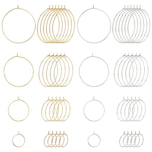 SUNNYCLUE 48 Stück Edelstahl-Creolen Im 8-Stil Weinglas-Charm-Ringe In 4 Größen Offener Ohrring-Perlenring Für DIY-Handwerk Ohrring-Partybevorzugung Anhängerherstellung, Silber & Golden von SUNNYCLUE